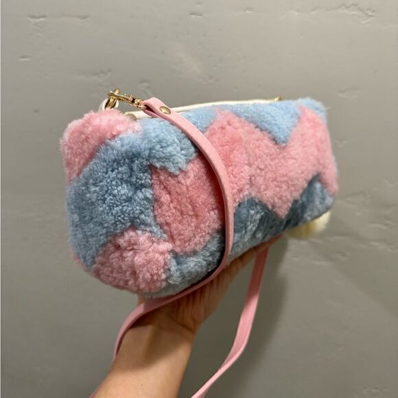 Handmade Colorblock Genuine Shearling Leather Barrel Bag & 3 Strap Styles - Picture 11 of 16